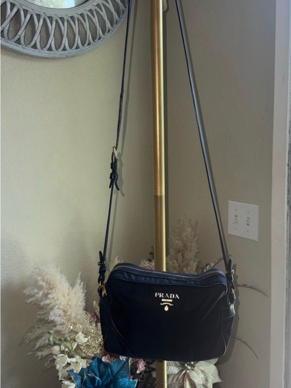 Prada Tessuto Black Nylon Crossbody with Gold Logo Hardware